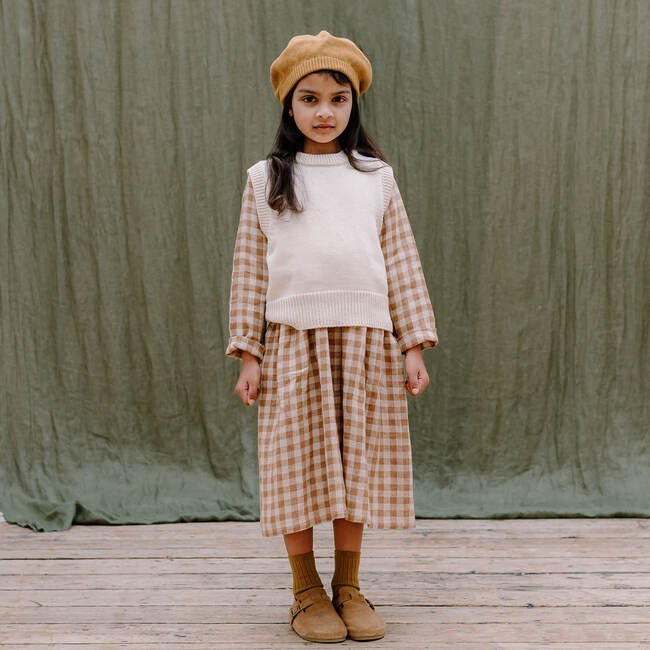 Hopscotch Check Raglan Sleeve Dress, Caramel & Oat - Dresses - 5