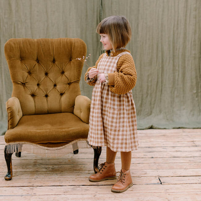 Conkers Check Pinafore, Caramel & Oat - Dresses - 5