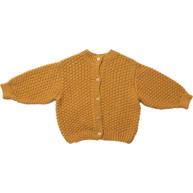 Twister Knit Ribbed Cuff Boxy Cardigan, Mustard