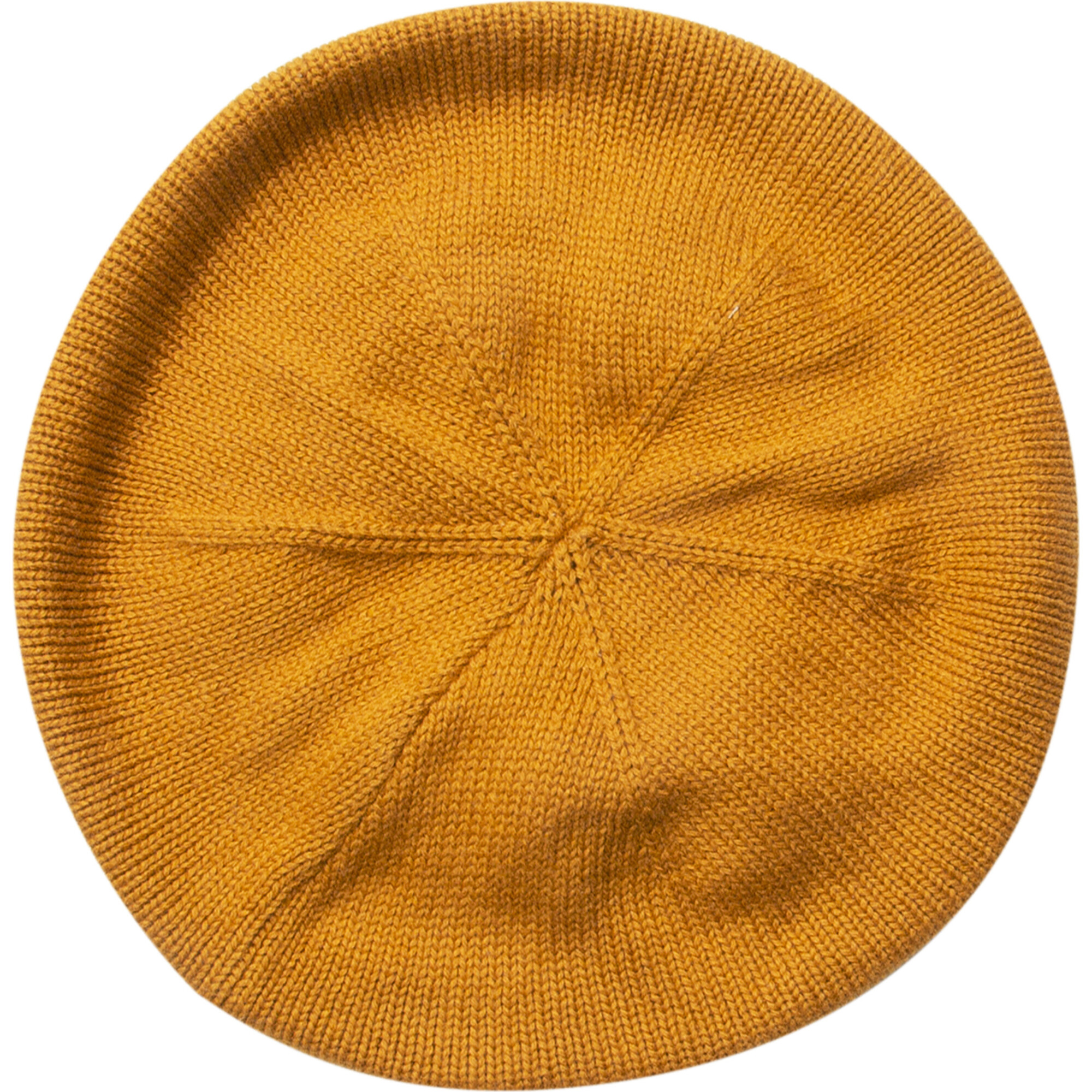 Tag Ribbed Edge Knit Beret, Mustard - Hats - 1
