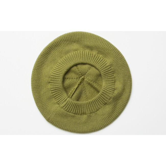 Tag Ribbed Edge Knit Beret, Olive - Hats - 2