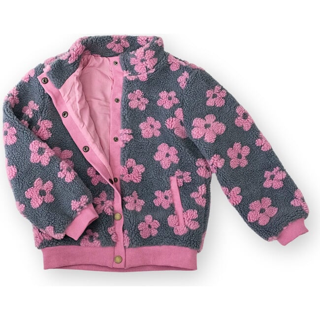 Flower Power Fleece Jacket, Pink - Jackets - 6