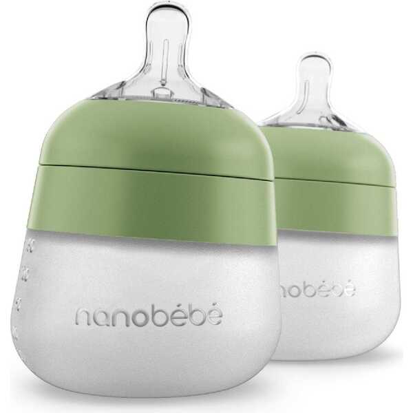 5oz Silicone Bottle pack, Sage Nanobebe Nursing Feeding