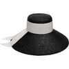 Women's Mirabel Grosgrain Band & Tail Lacquered Straw Wide-Brim Sunhat, Black & Ivory - Hats - 1 - thumbnail