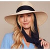 Women's Cassidy Toyo Chiffon Pull-Through Scarf Wide-Brim Fedora, Ivory & Navy - Hats - 3