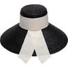 Women's Mirabel Grosgrain Band & Tail Lacquered Straw Wide-Brim Sunhat, Black & Ivory - Hats - 4