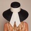 Women's Mirabel Grosgrain Band & Tail Lacquered Straw Wide-Brim Sunhat, Black & Ivory - Hats - 5