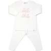 "lil sis" Pink Sparkle Embroidered Two Piece Set, Cream - Mixed Apparel Set - 1 - thumbnail