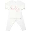 "Baby" Pink Sparkle Embroidered Two Piece Set, Cream - Mixed Apparel Set - 1 - thumbnail