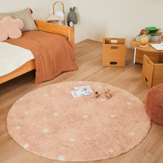 Round Washable Round Dot Rug, Rose & Natural - Rugs - 2