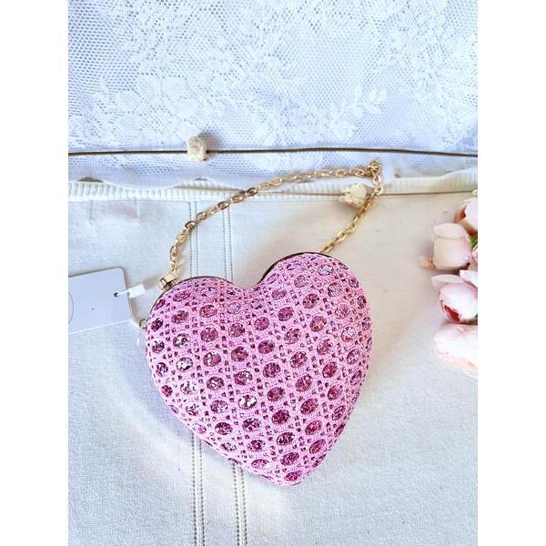 Jeweled Heart Evening Purse, Pink - Bags - 2