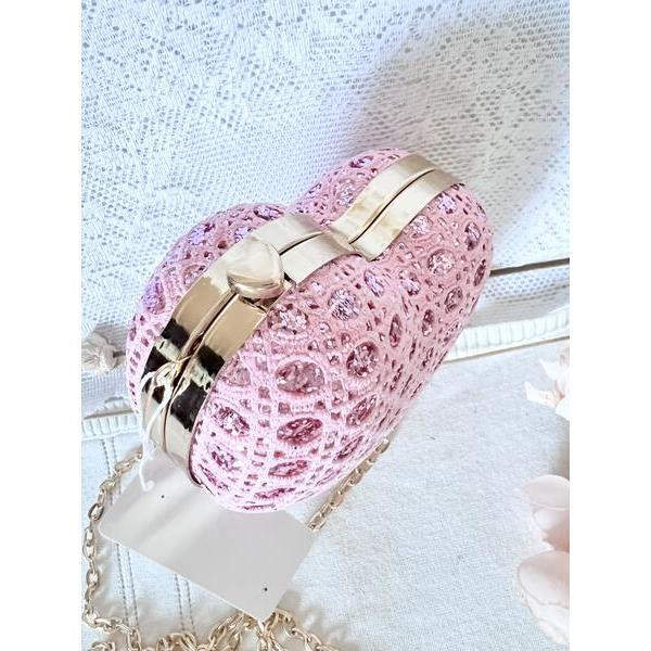 Jeweled Heart Evening Purse, Pink - Bags - 3