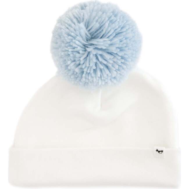 Sky Blue Pom Hat, Cream