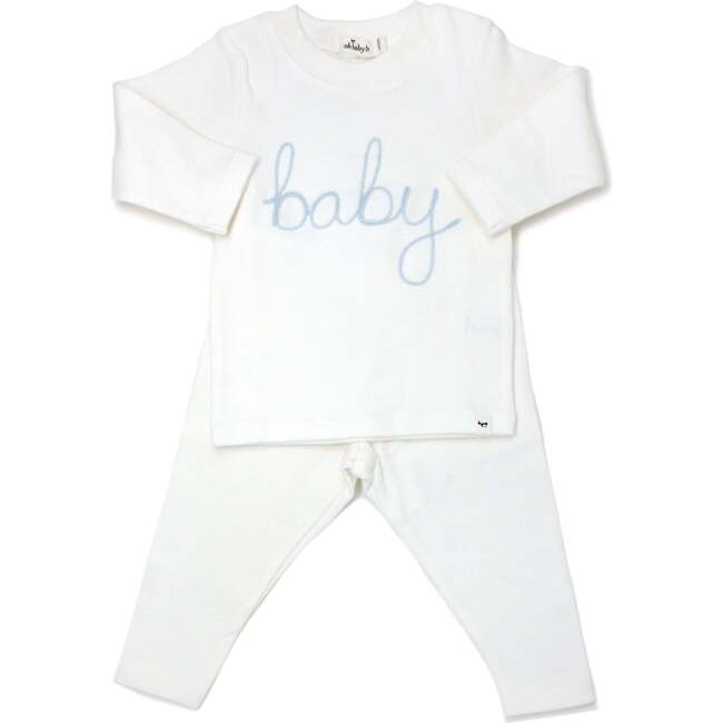 "Baby" Sky Embroidered Two Piece Set, Cream