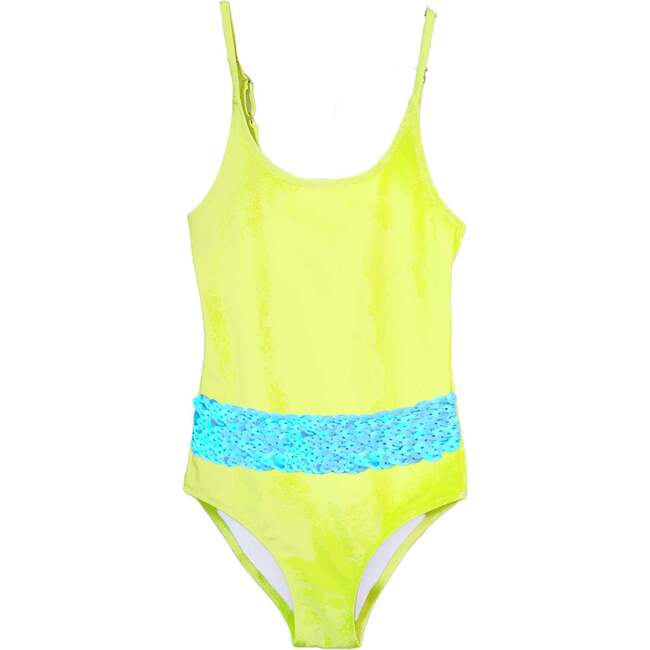 Swimsuit With Sequin Belt, Neon Yellow & Aqua