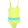 Swimsuit With Sequin Belt, Neon Yellow & Aqua - One Pieces - 1 - thumbnail