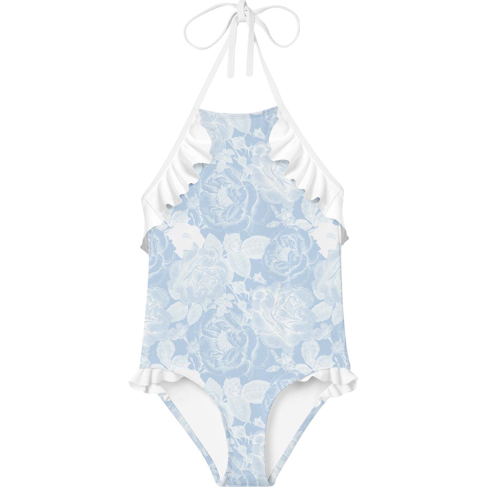 Ruffle Shoulder Tie-Neck Swimsuit, Rose - One Pieces - 1