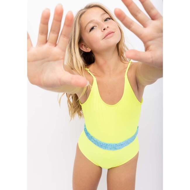 Swimsuit With Sequin Belt Neon Yellow Aqua Stella Cove Swim Maisonette