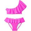 One Shoulder Ruffle Bikini, Neon Pink - Two Pieces - 1 - thumbnail