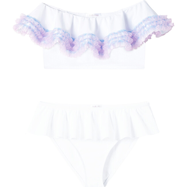 Anemone Frilled Shoulder Line Bikini, Pink, Blue & White