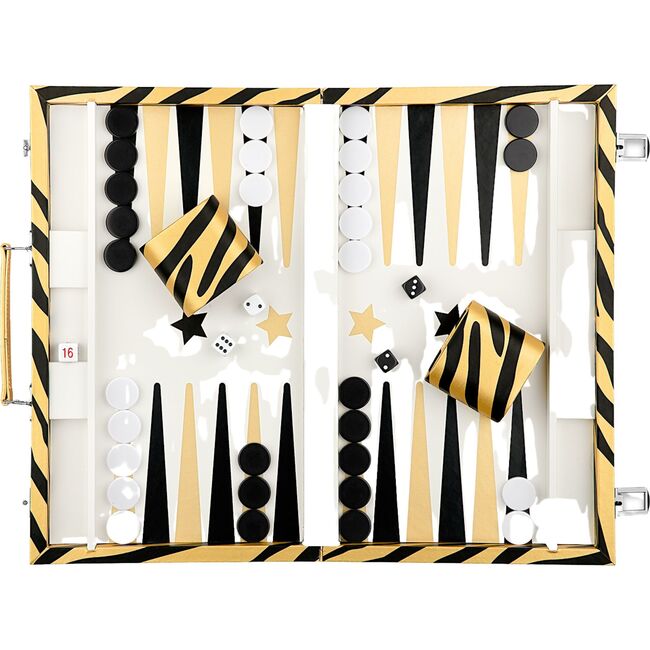 Printed Leather Backgammon Set, Black and Gold