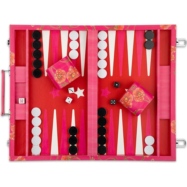 Printed Leather Backgammon Set, Pink Flowers