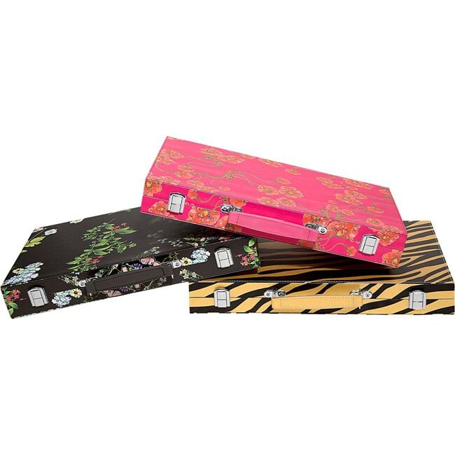 Printed Leather Backgammon Set, Pink Flowers - Games - 2