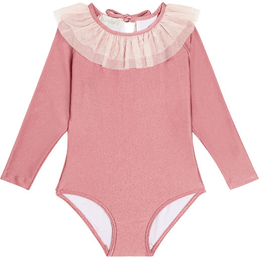 Portinatx Long Sleeves Ruffles Baby Girl Swimsuit, Pink