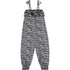 Pampellone Double Ruffle Girl Long Jumpsuit, Black - Rompers - 1 - thumbnail