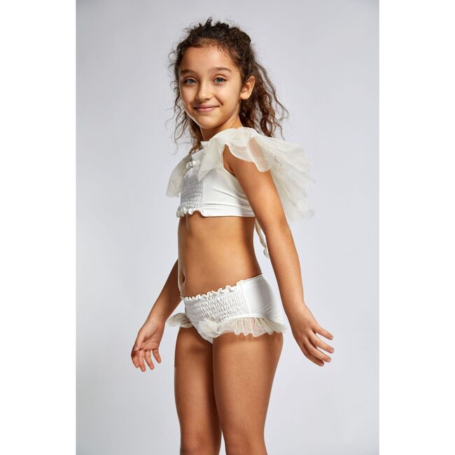 Comte Short Sleeve Baby Girl Bikini, White - Two Pieces - 2