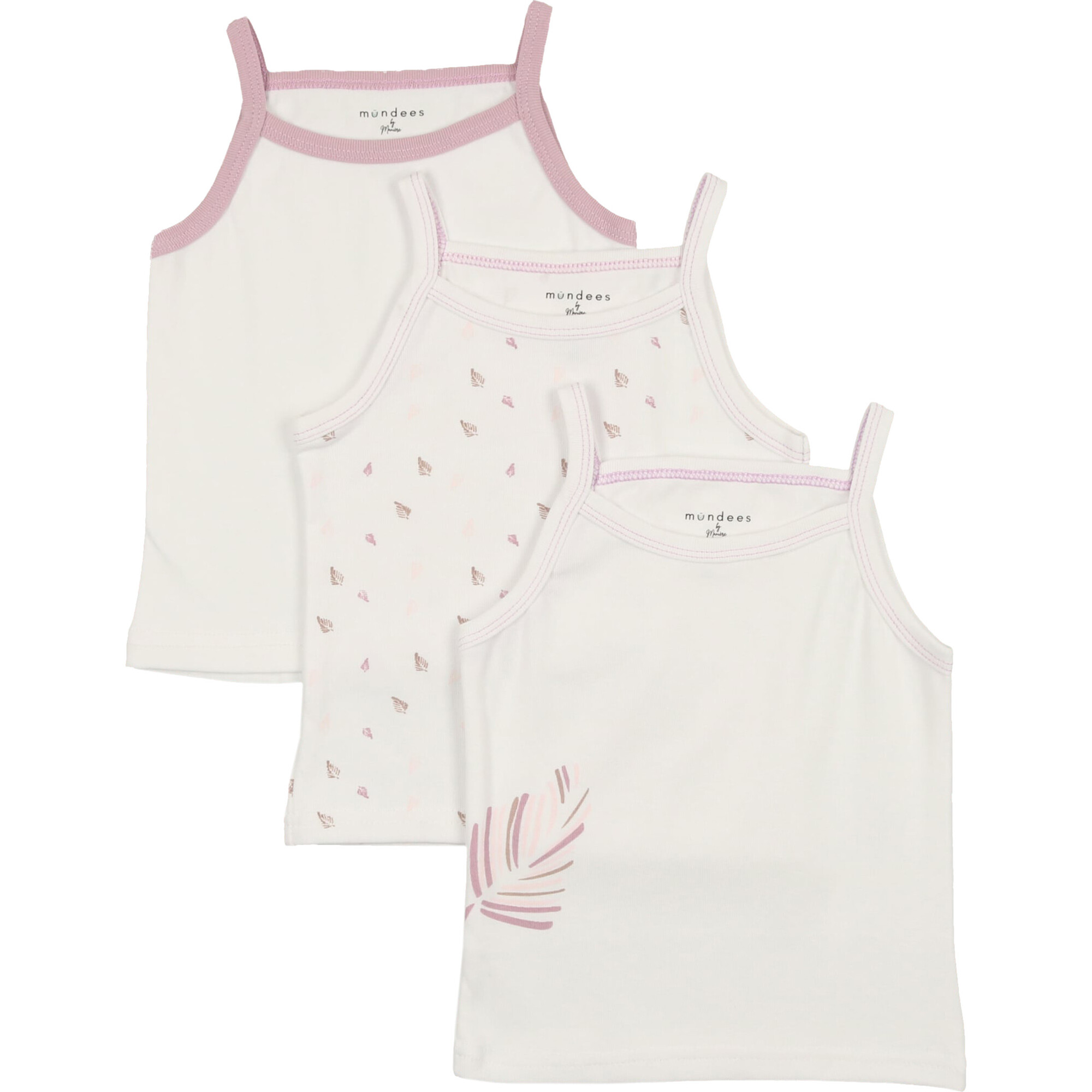 Feather Print Girls Undershirts 3 Pack, White - Underwear - 1