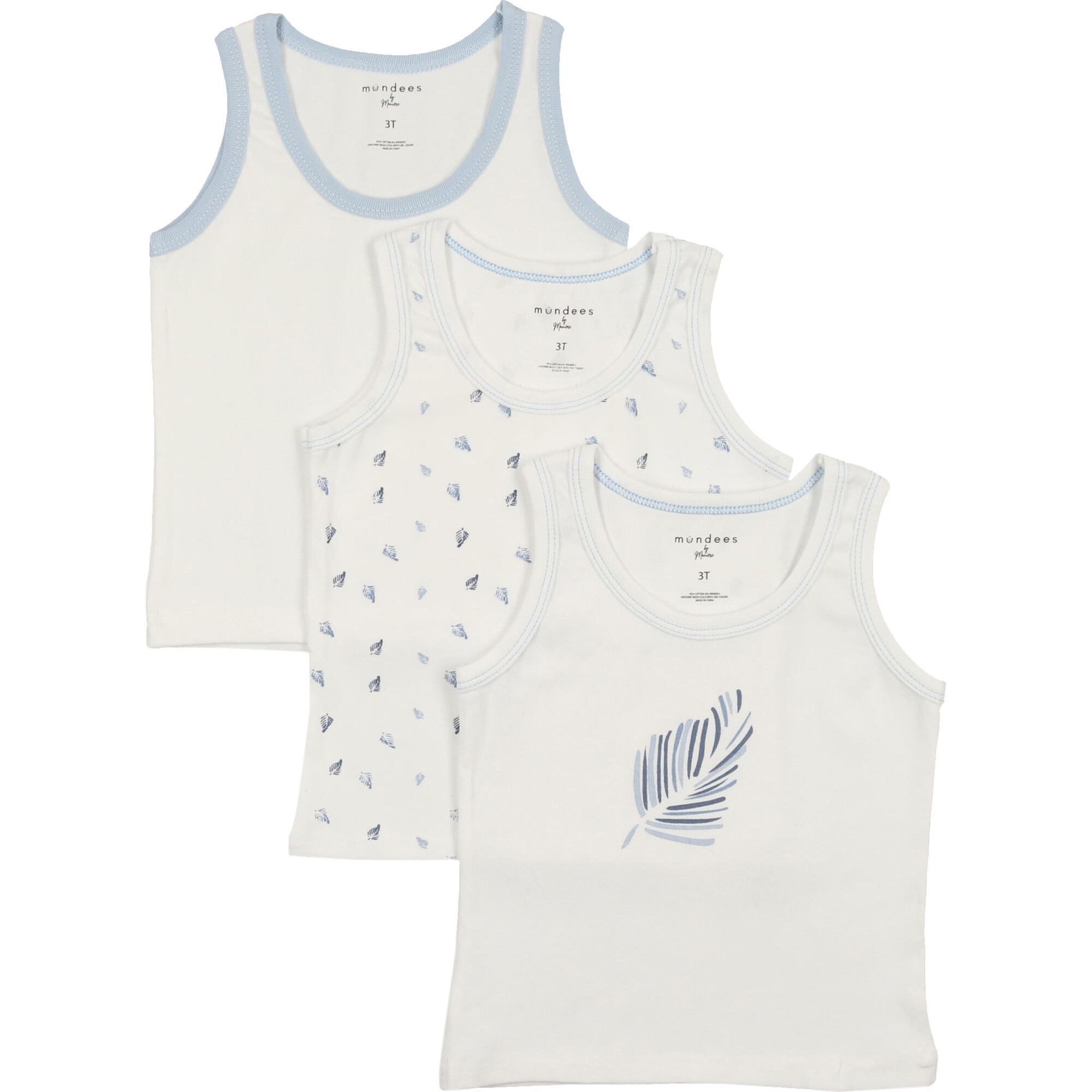 Feather Print Boy Undershirts 3 Pack, White - Underwear - 1