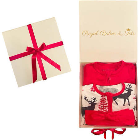 Baby 3pc Christmas Holiday Gift Set, Bamboo Solid Cherry Red & Reindeer - Mixed Apparel Set - 1