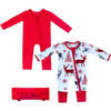 Baby 3pc Christmas Holiday Gift Set, Bamboo Solid Cherry Red & Reindeer - Mixed Apparel Set - 2