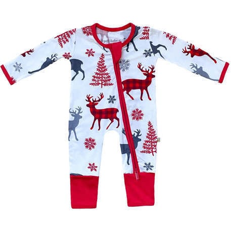 Baby 2pc Christmas Holiday Gift Set, Bamboo Solid Cherry Red & Reindeer - Footie Pajamas - 4