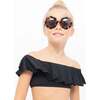 Wide Neck Ruffle Bikini, Black - Two Pieces - 2