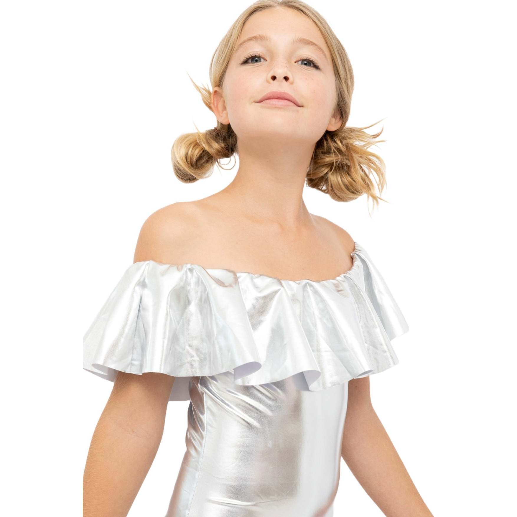 Ruffle Off-Shoulder Swimsuit, Silver - One Pieces - 1