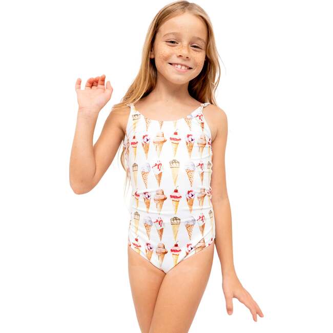 Adjustable Straps Print Swimsuit, Ice Cream - One Pieces - 2