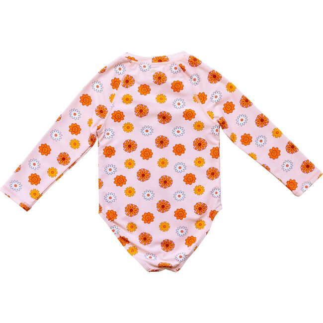 Girl's Floral Print Zip-Up Rashguard, Yellow & Orange - One Pieces - 3