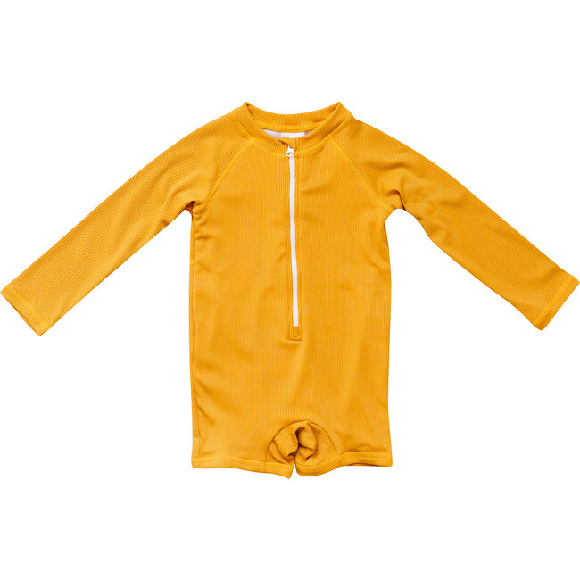 Boy's Ribbed Zip-Up Rashguard, Yellow