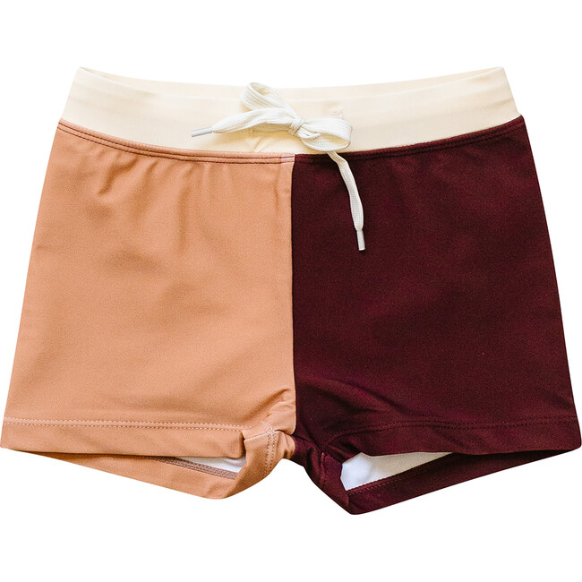 Boy's Euro Color-Block Shorts, Warm Brown & Tan