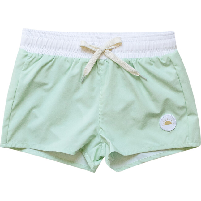 Boy's Color-Block Board Shorts, Green & White