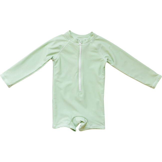 Boy's Color-Block Zip-Up Rashguard, Green & White