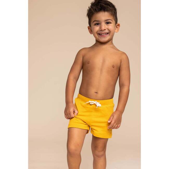 Boy's Euro Ribbed Shorts, Yellow - Swim Trunks - 2