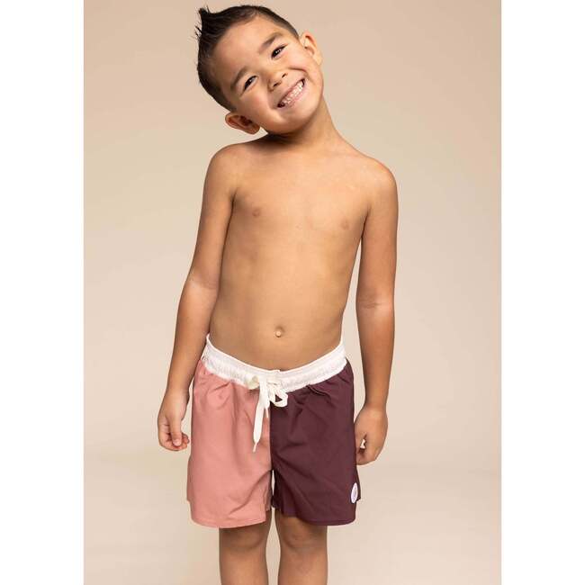 Boy's Board Shorts, Warm Brown & Tan - Swim Trunks - 2