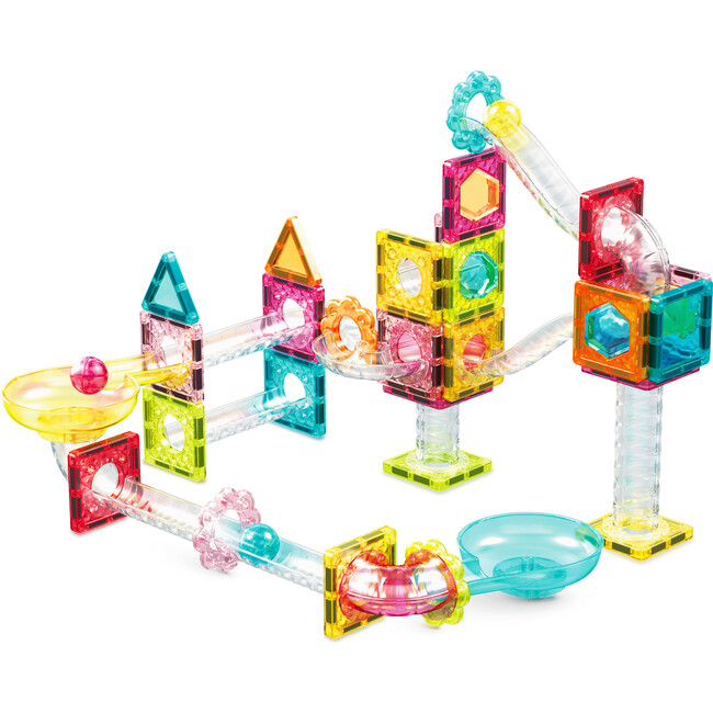 60 pc Magnet Tiles Building Block Travel Size Magnetic Marble Run Construction Toy Set