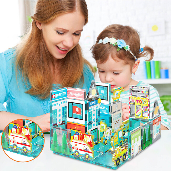 8pc Magnet Building Blocks Metro City 8 Vehicle Magnetized Action Figures - PTA24 - STEM Toys - 4