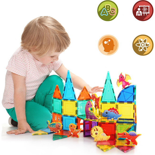 8pc Magnet Tiles Building Blocks 8 Dinosaur Magnetized Action Figures - STEM Toys - 6