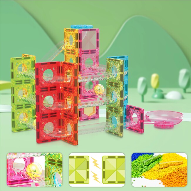 60 pc Magnet Tiles Building Block Travel Size Magnetic Marble Run Construction Toy Set - STEM Toys - 4
