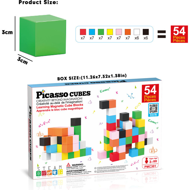 Magnet Cube Building Blocks 54 Pieces 1.2" 3CM Magnetic Cubes - STEM Toys - 5